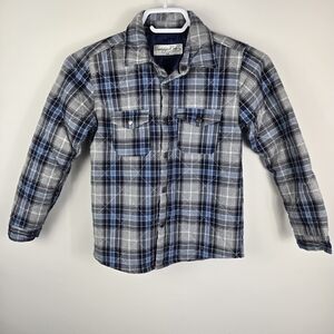 Sovereign Code Kids Blue/Gray Plaid Snap-Up Flannel Lined Light Shirt Jacket 5Y